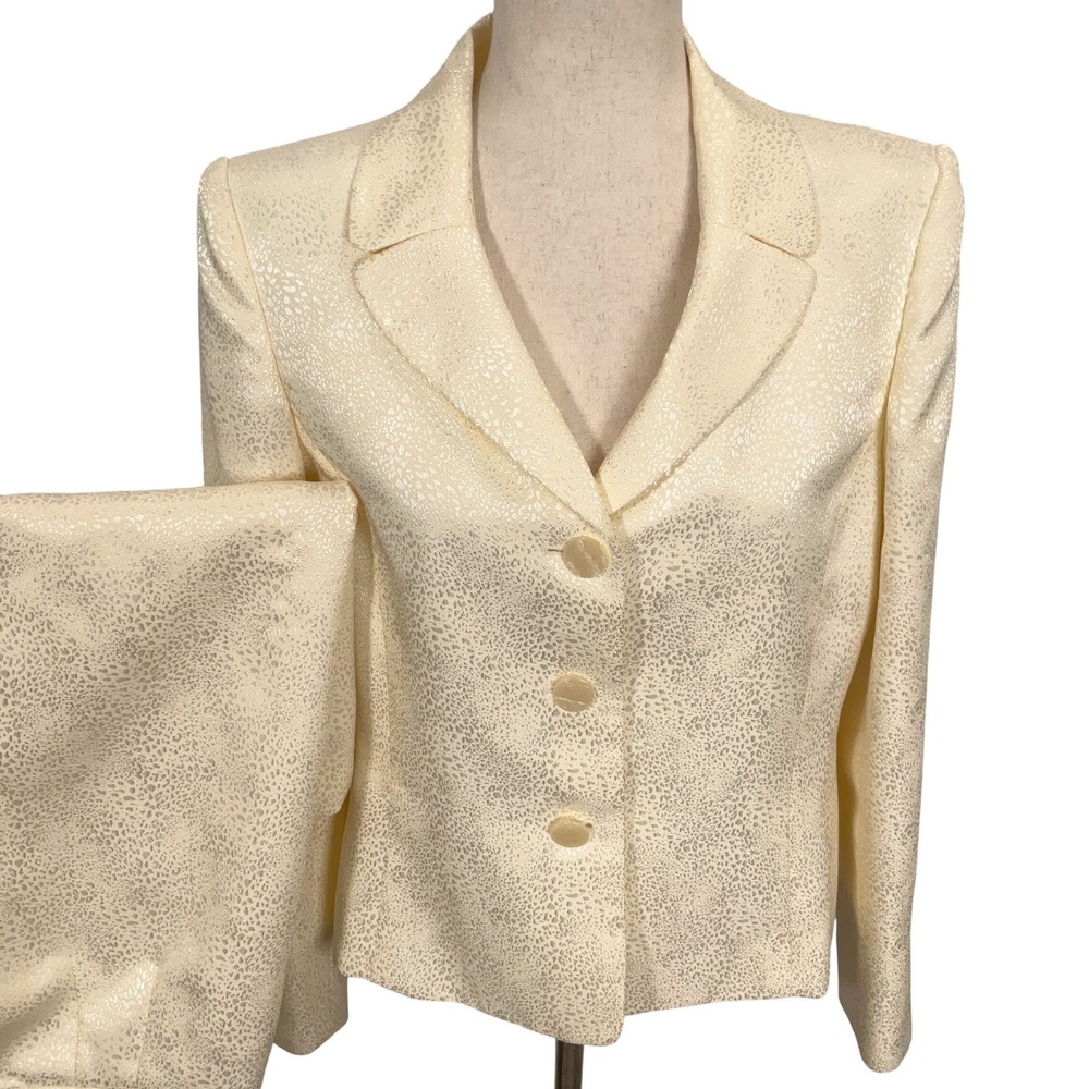 Suit Studio Skirt Set Womens 10 Cream Gold‎ Shimmer Jacquard Formal Wedding 2Pc